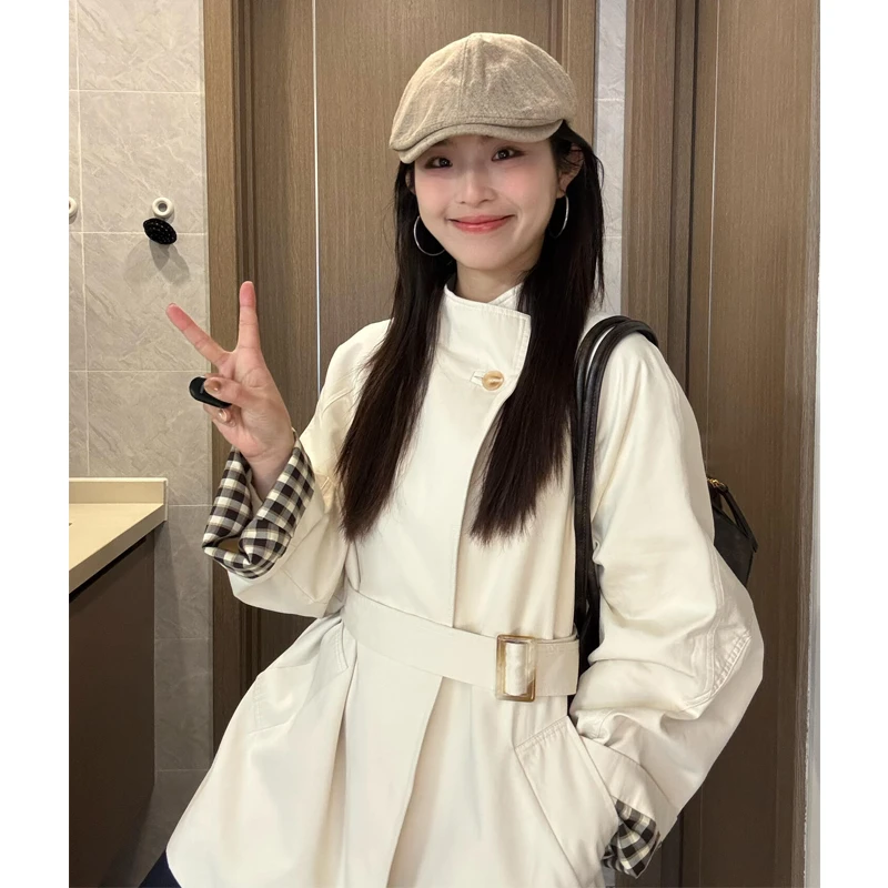 白色立领爆款风衣外套女2025春秋新款中长款小个子高级感日系休闲