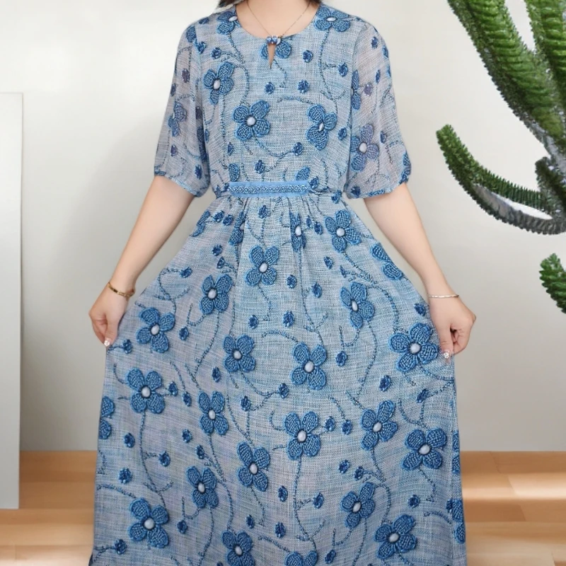 969夏季新款时尚气质显瘦宽松连衣裙中长款中国风洋气妈妈装裙子