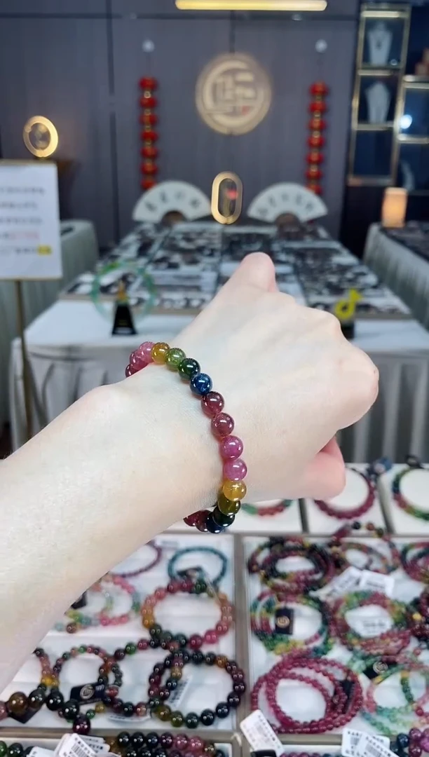 未镶嵌透体老矿碧玺彩虹单圈手串7mm+碧玺hon多样性发一条