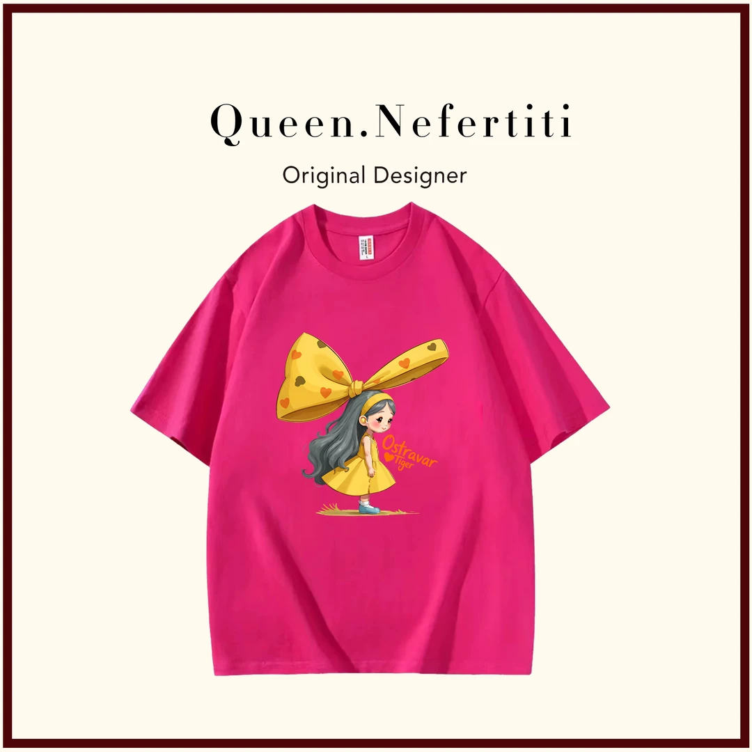 夏季时尚印花潮流春夏卡通圆领设计感短袖-蝴蝶结女孩