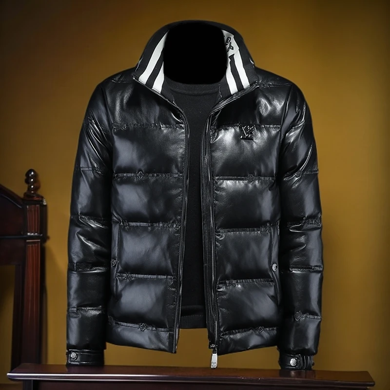维斯克纳冬季男士新款皮羽绒服百搭保暖痞帅外套立领加厚上衣潮牌