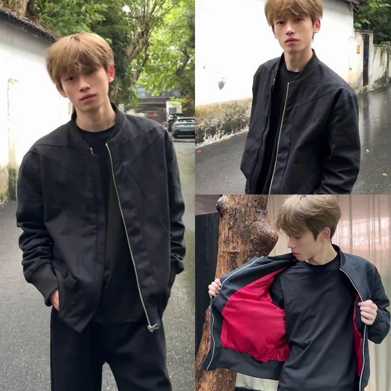 黑色解构显肩宽外套男款秋季高级感倒三角飞行夹克水洗重磅棒球服