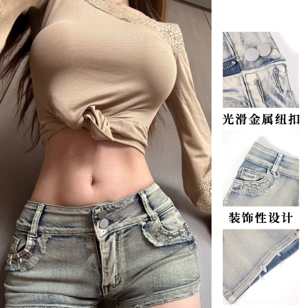 龙牙童推荐【少女时代短裤】显瘦修身时尚女士水洗复古百搭复古阔腿