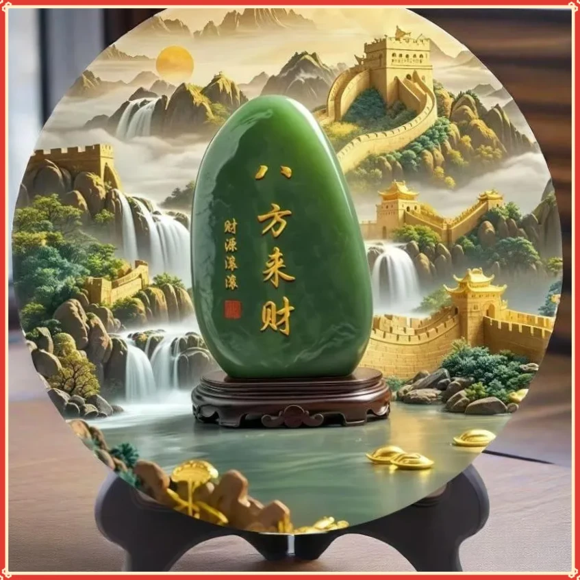八方来财摆件玉石画靠山DWLW石画摆件招财转运旺宅客厅装饰【俊旺】