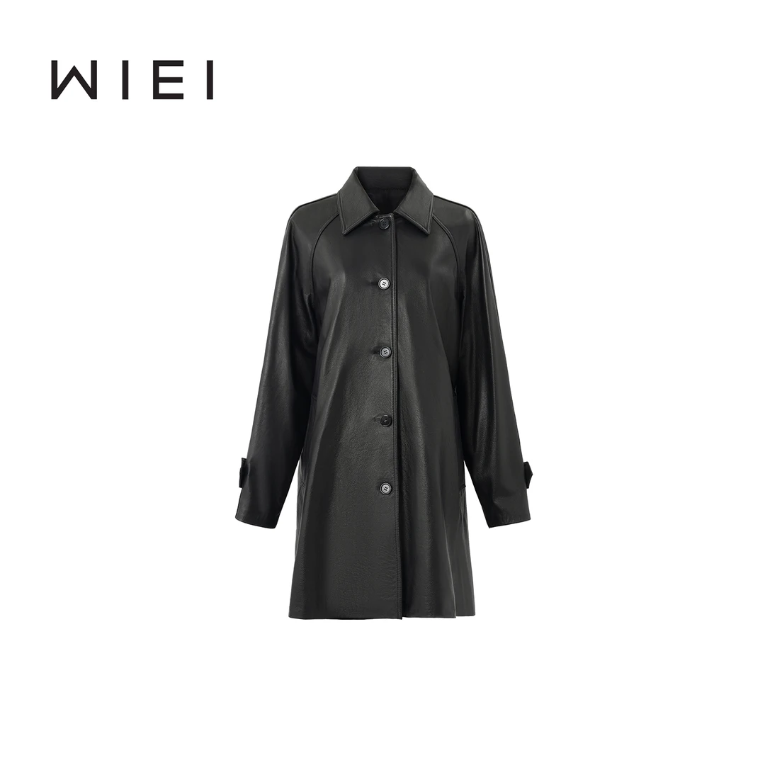 《WI EI》命中注定*美国進口牛皮_荔枝纹极简分割廓形皮衣W25306573