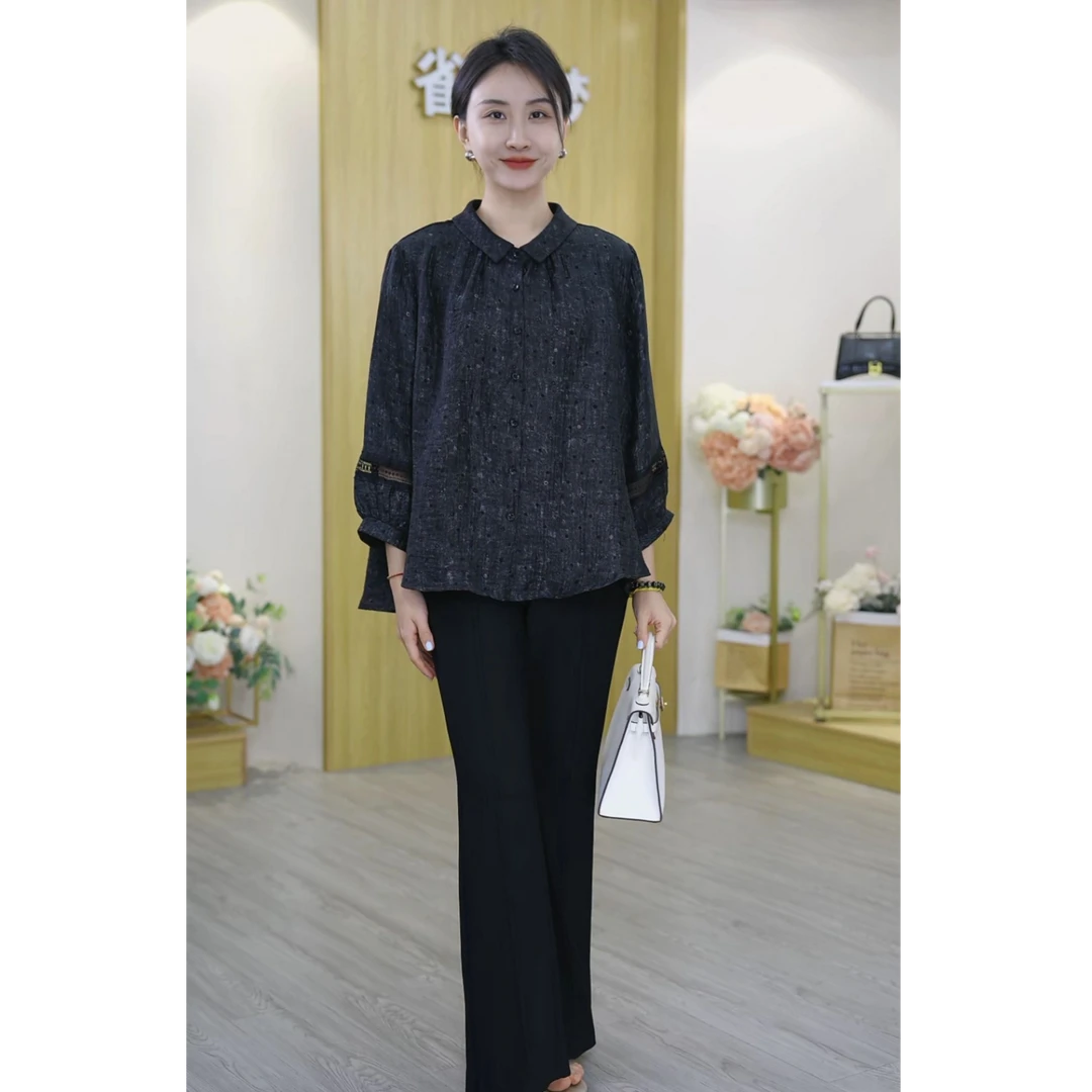 2025春季新款时髦洋气休闲上衣宽松显瘦翻领百搭韩版衬衫