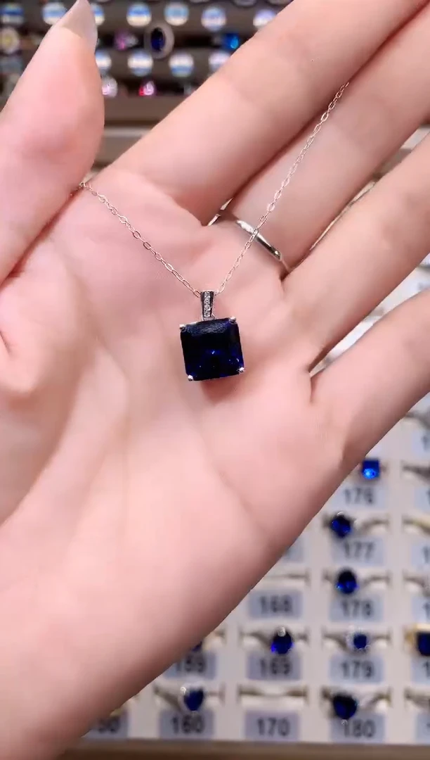 蓝宝石吊坠(赠链)银S925镶嵌银色10皇家蓝