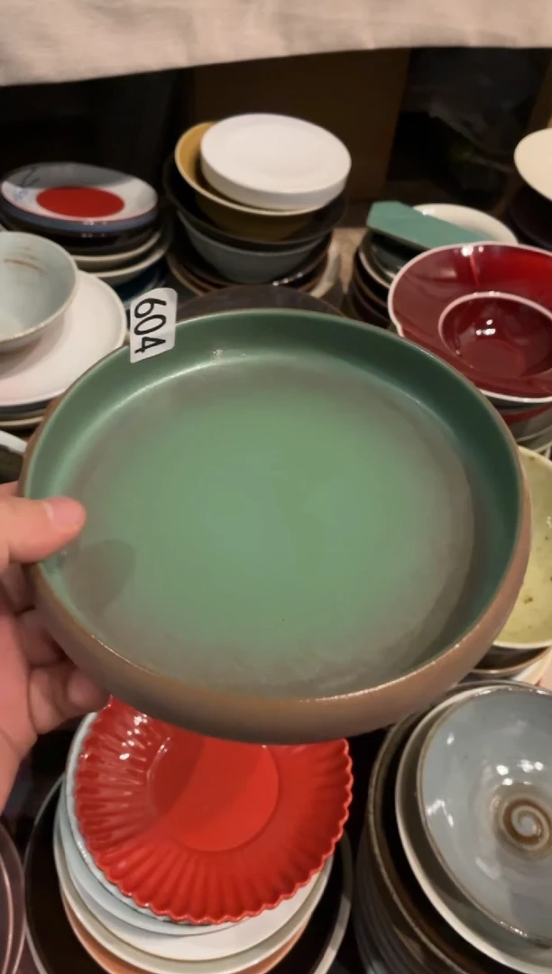 瓷片南*鹿604 微瑕青色立边盘1个