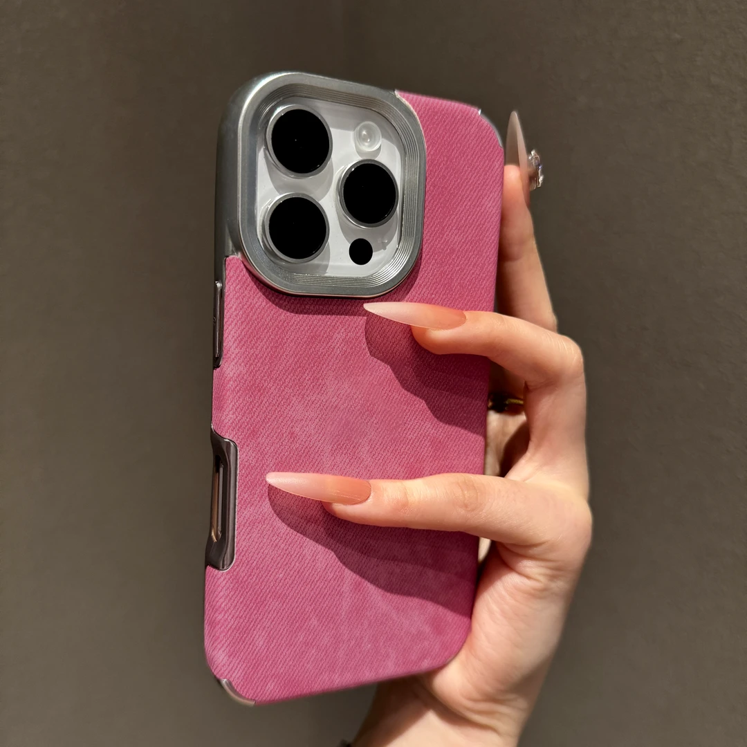 牛仔布贴皮适用苹果16promax手机壳iPhone15简约14个性13防摔皮纹