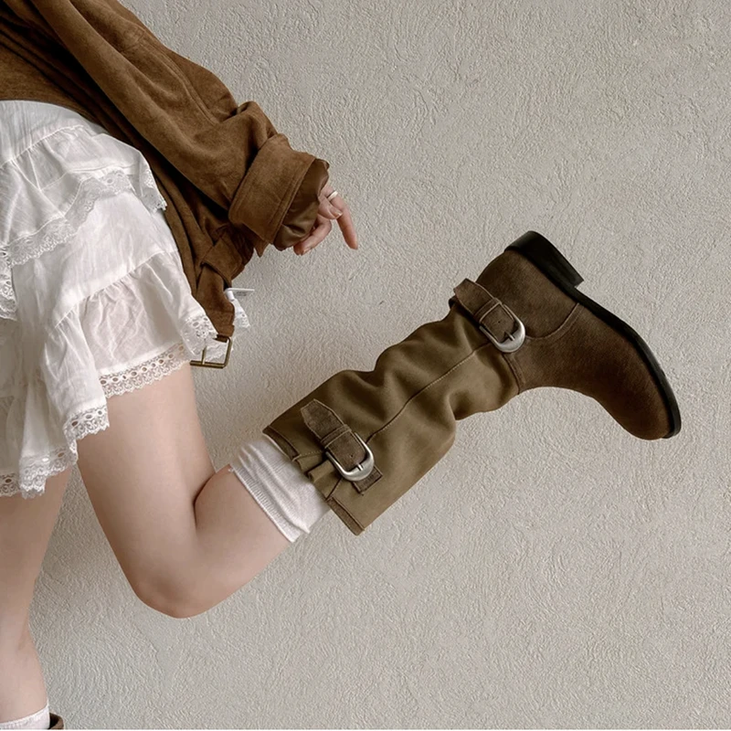 25款金属搭扣长筒堆堆靴圆头西部牛仔中筒靴