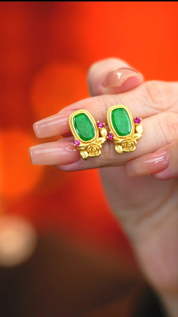 银S925镶嵌翡翠耳饰新款