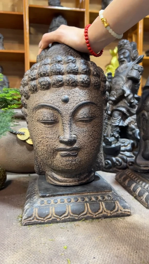 陶土大佛首+莲花底座