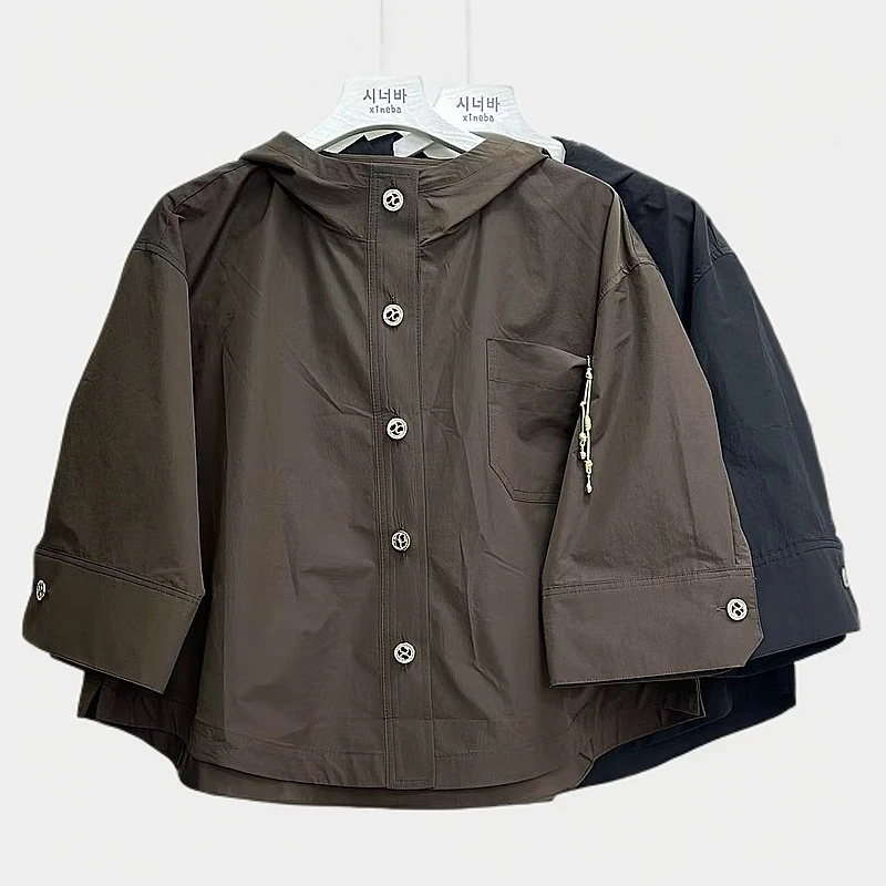 【xineba2】韩国女士口袋装饰链连帽小外套高端洋气潮流时尚