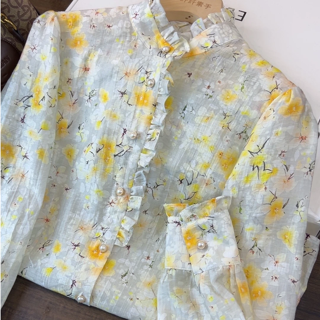 CS1245莫奈花园系列《百灵》春款木耳花边领衬衫莱赛尔天丝面料