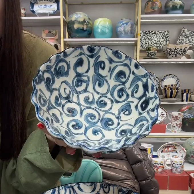 【单支】日本进口宗山家陶瓷花边煮物钵18cm-旋涡
