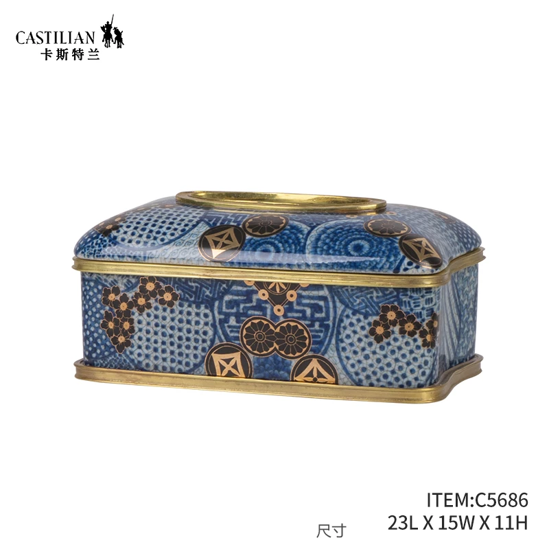 DR-卡斯特兰家铜配陶瓷简约家居饰品纸巾盒装饰摆件C5686