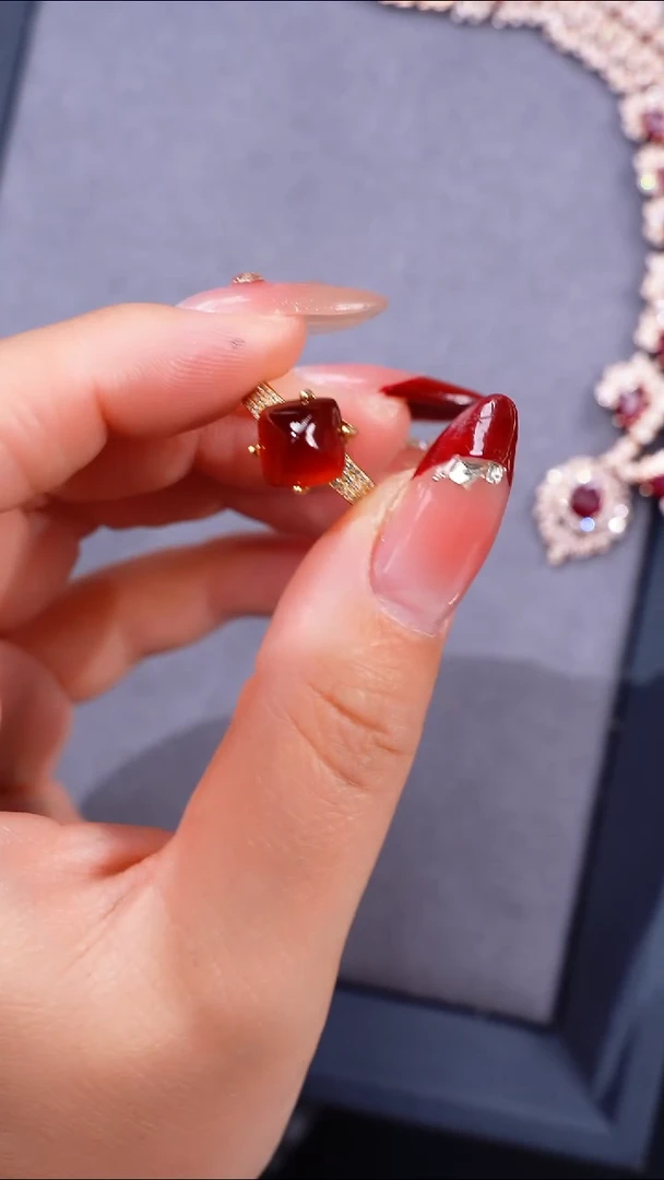 银S925镶嵌石榴石手镯戒指