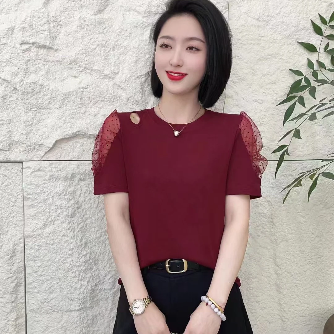 882夏季新款时尚短袖气质设计感镂空短袖T恤