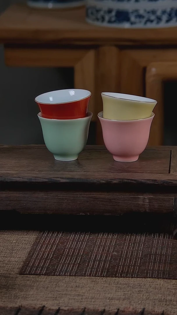 杯折葵非器手工手绘颜色釉套组杯