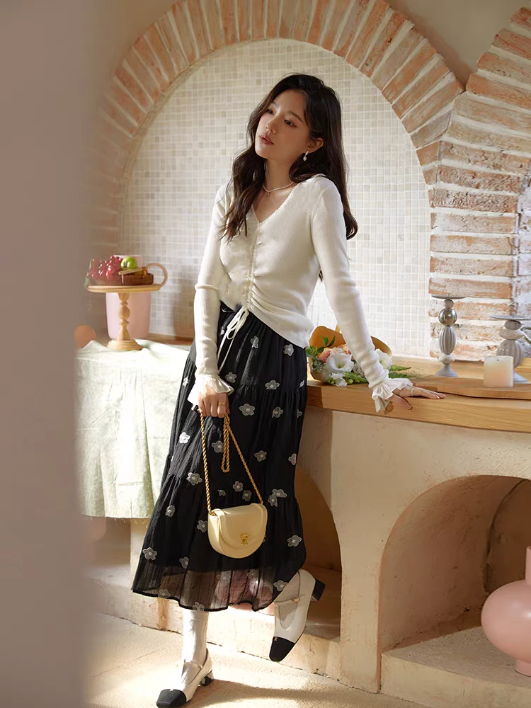 001法式甜美温柔荷叶袖气质针织衫