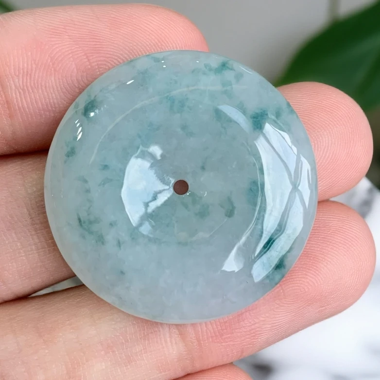 八七珠宝翡翠种水飘花小平安扣 多样性发一件 天然A货翡翠