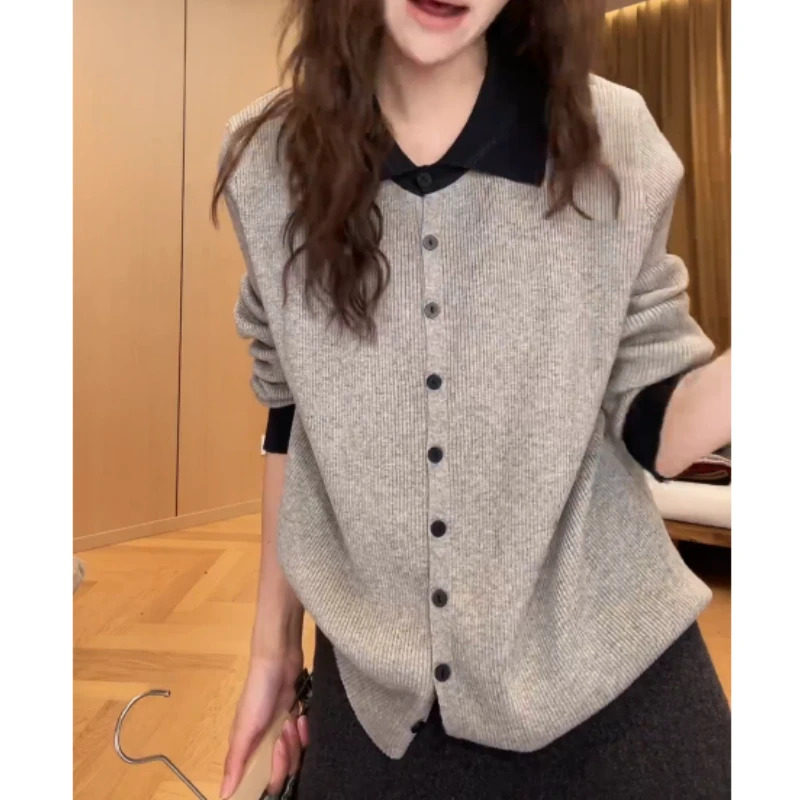 百搭韩系时尚单排扣撞色冬季新款显瘦针织衫LK2508637