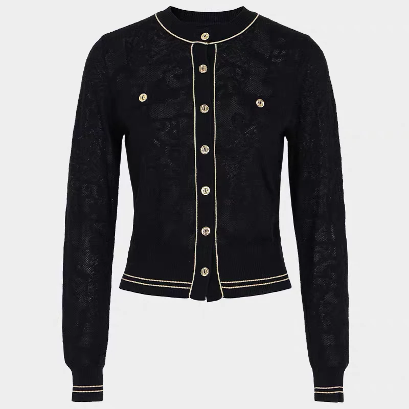 【雅Y订单】春季新款长袖气质小香风暗纹提花针织开衫（25DY91）