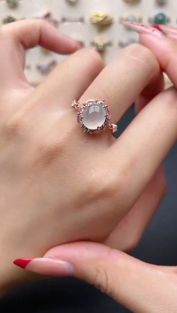 【闪购商品】翡翠戒指银S925镶嵌一物一证一礼盒