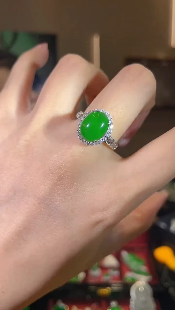 【闪购商品】翡翠戒指银S925镶嵌天然翡翠A货