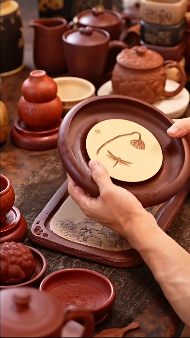 茶杯紫砂莲蓬粉浆壶承