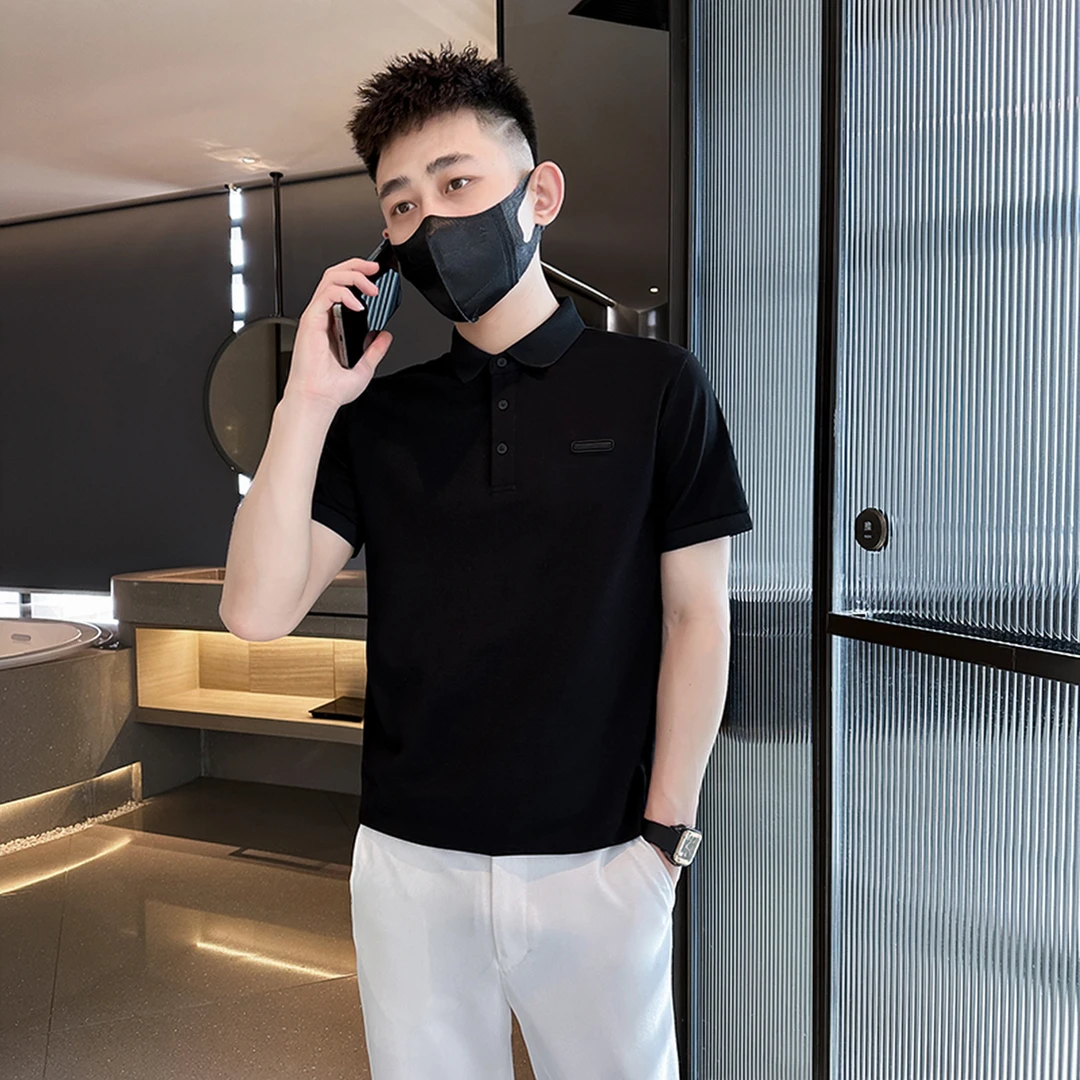 2025夏季简约刺绣短袖polo衫男高级感休闲百搭男士翻领t恤上衣