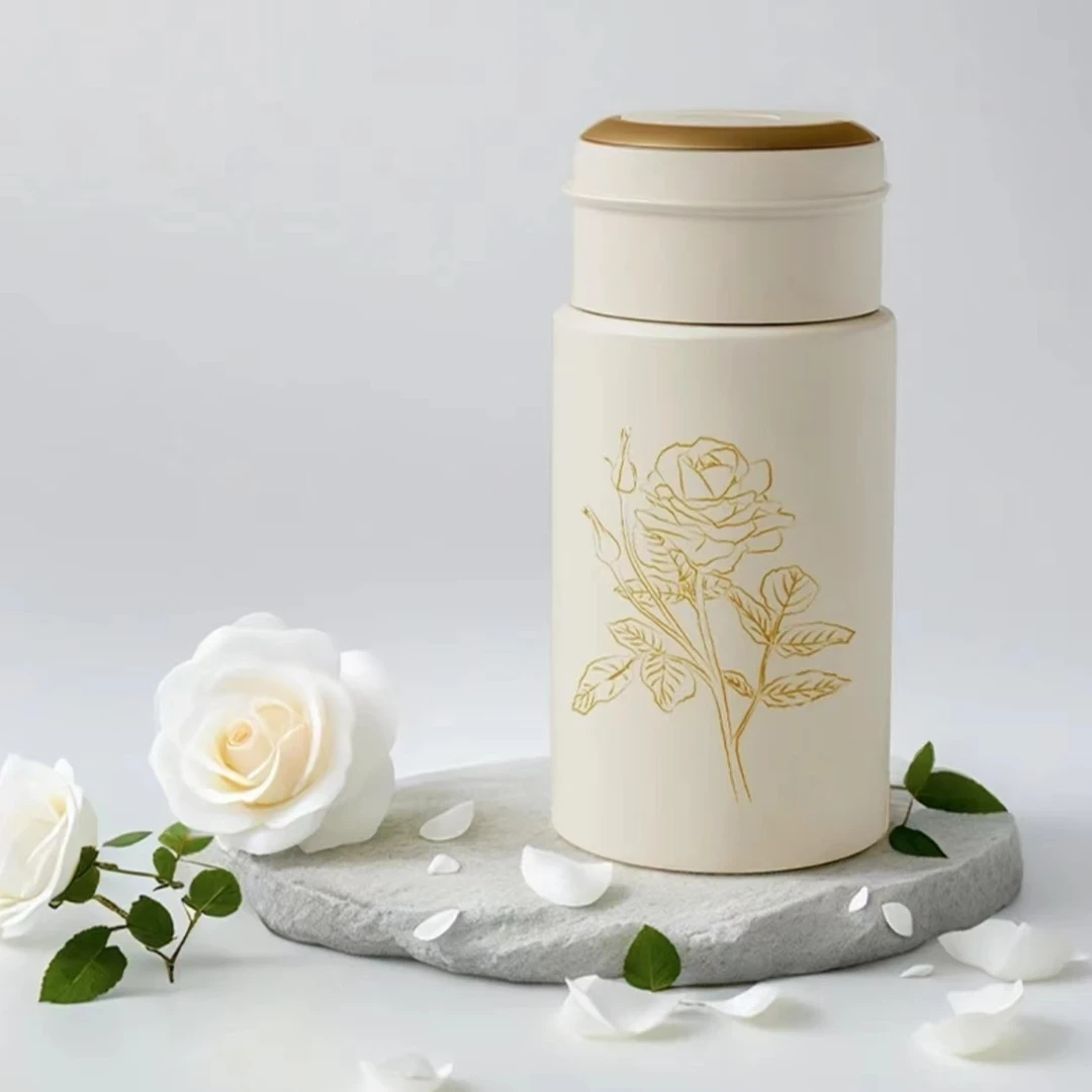 素描花图案米色316不锈钢内胆750ml焖烧杯