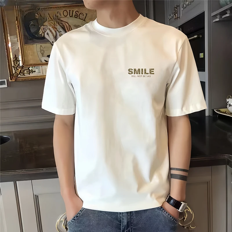 啄木鸟夏季新款纯棉短袖T恤男潮流运动胸标圆领印花体恤青年半袖t