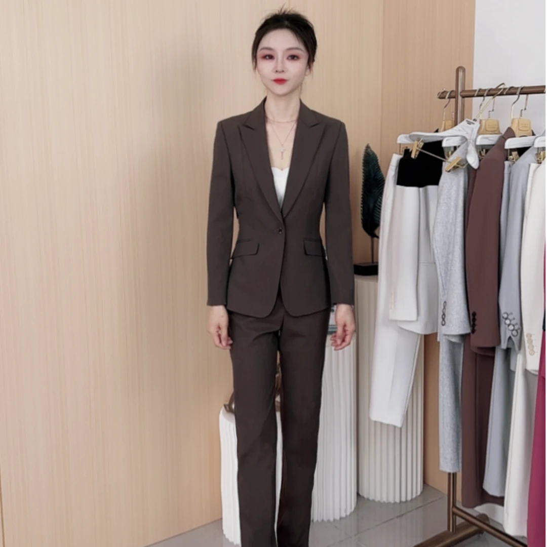 春季商务高端灰蓝色西装套装女修身职业气质工作服外套小个子西服