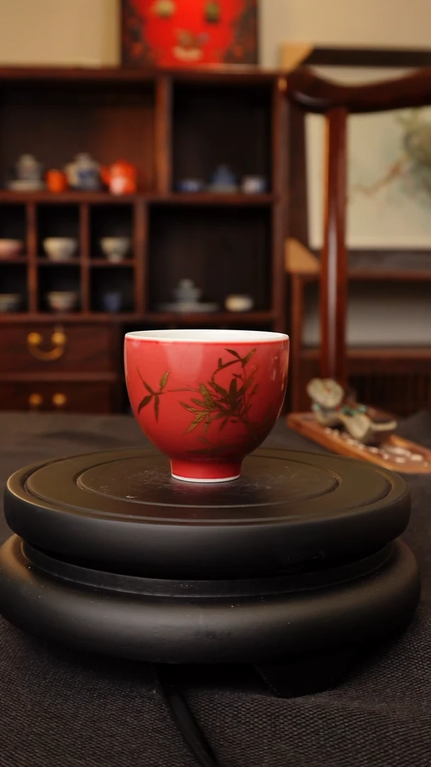 润翠堂 描金竹枝豇豆红主人杯