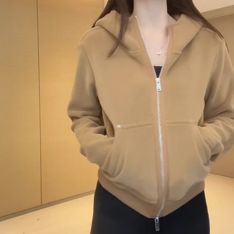 秋冬新款韩系百搭显瘦设计感双拉链连帽卫衣外套LK2508328