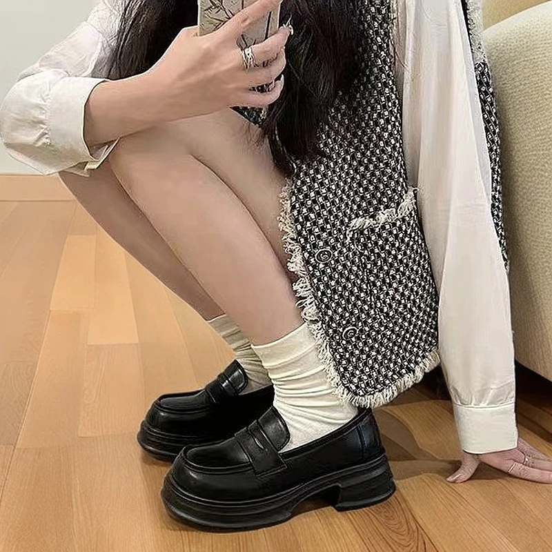 【发顺丰】厚底乐福鞋女2025春新款英伦风百搭jk裙子小皮鞋一脚蹬