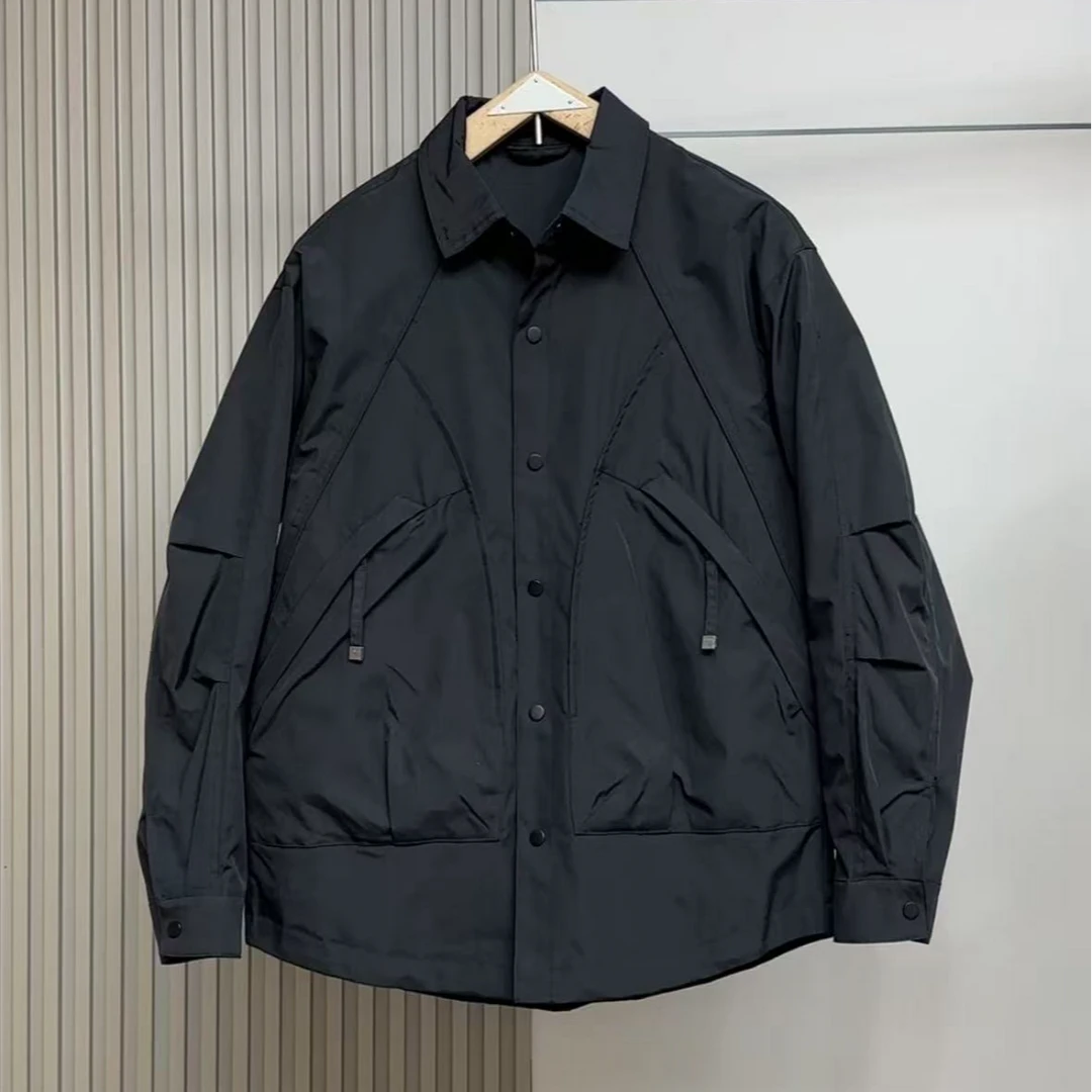 春季新款工装翻领外套男士潮牌痞帅纯色简约夹克宽松休闲百搭上衣