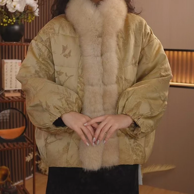 烟岚云岫新中式国风重工提花织金老料冬季羽绒服2024D8001-小欢