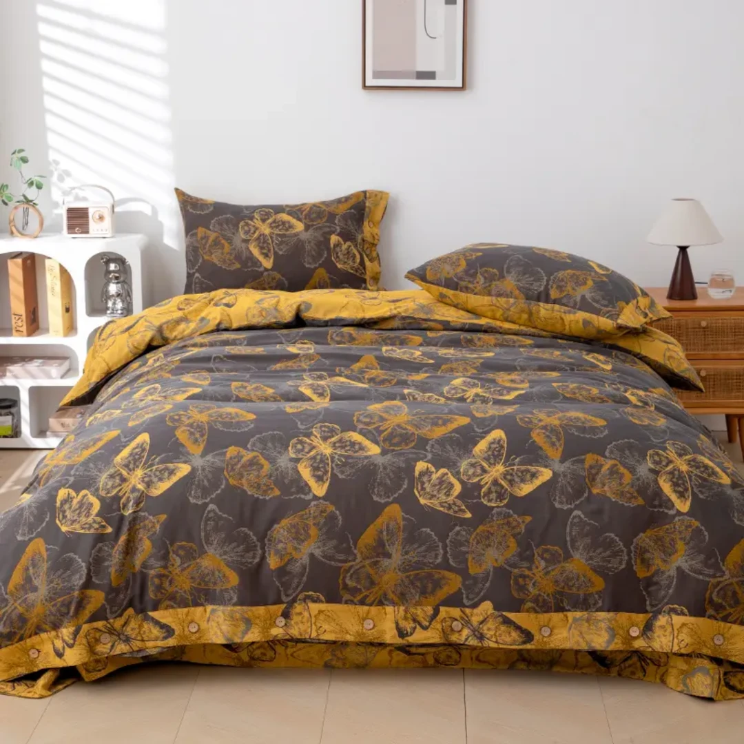 【黑金蝴蝶】四件套长绒棉双面四件套加厚提花四件套