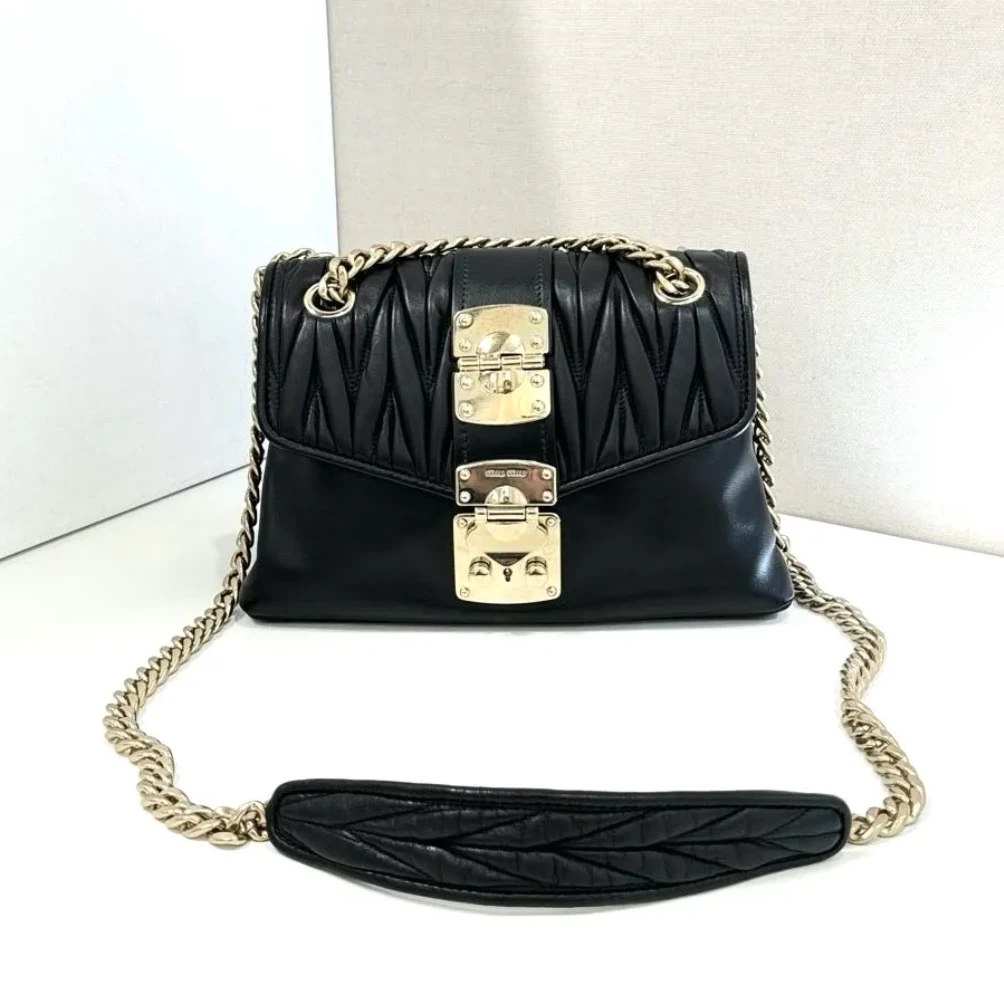 95新 MIU MIU/缪缪 【白菜】MiuMiu 缪缪 黑金 羊皮 链条