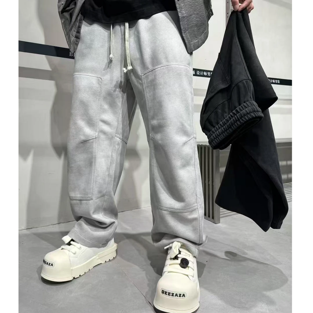 拉风哥 春季新款99883洗水做旧潮牌设计立体裁剪直筒休闲卫裤男