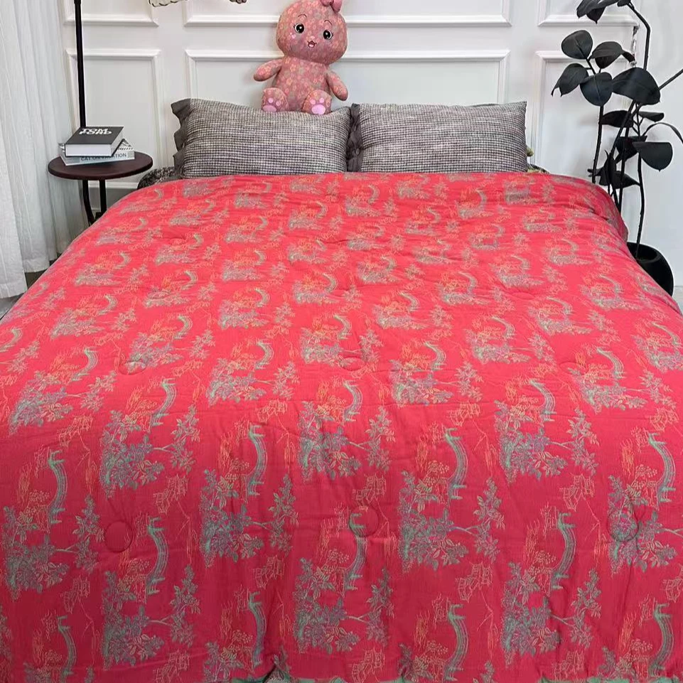 【小桥人家-双人被】200*230纯棉双层纱舒适轻奢红被