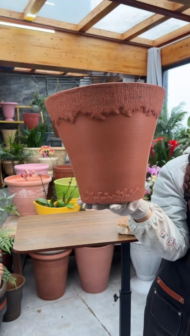 30.5*25.4/陶土色浮雕纹理强体花盆/11G30