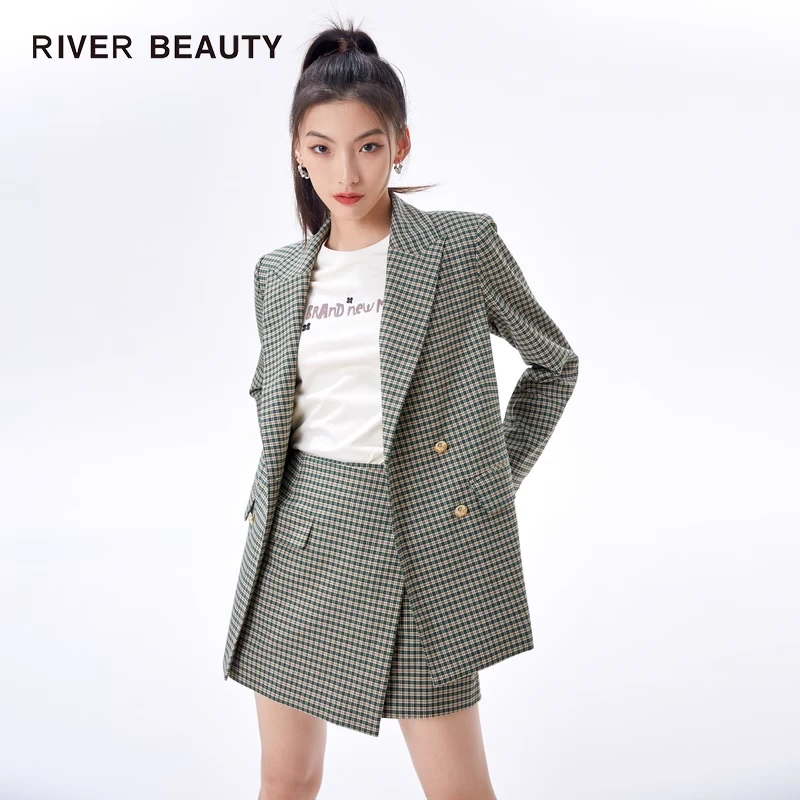 【粉丝专享】RB 新款时尚设计感通勤格纹西装外套 RX22359002