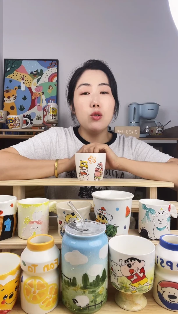 瓷片景德镇高温釉下彩陶瓷手绘卡通创意