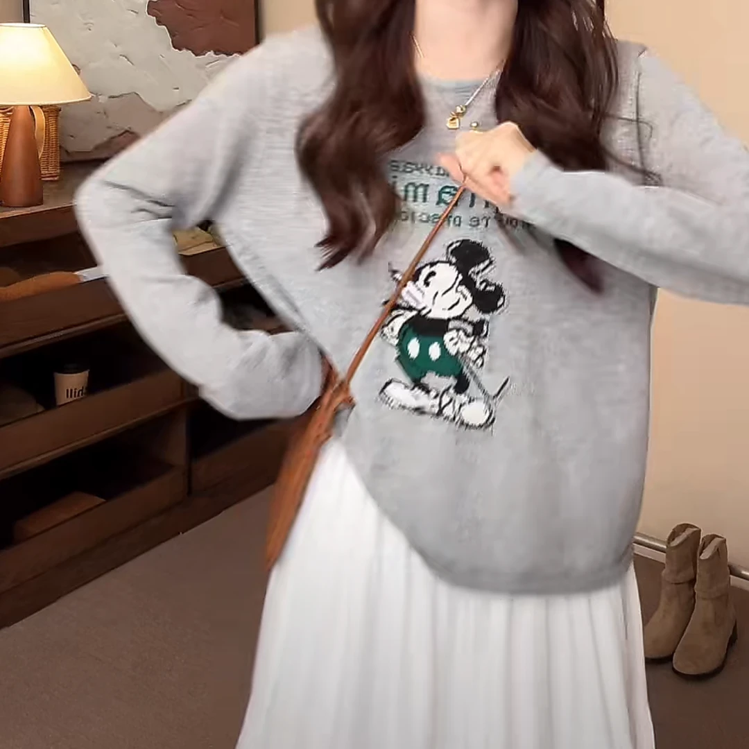 慵懒风休闲卡通图案宽松印花薄款防晒针织衫2025夏季新款减龄上衣