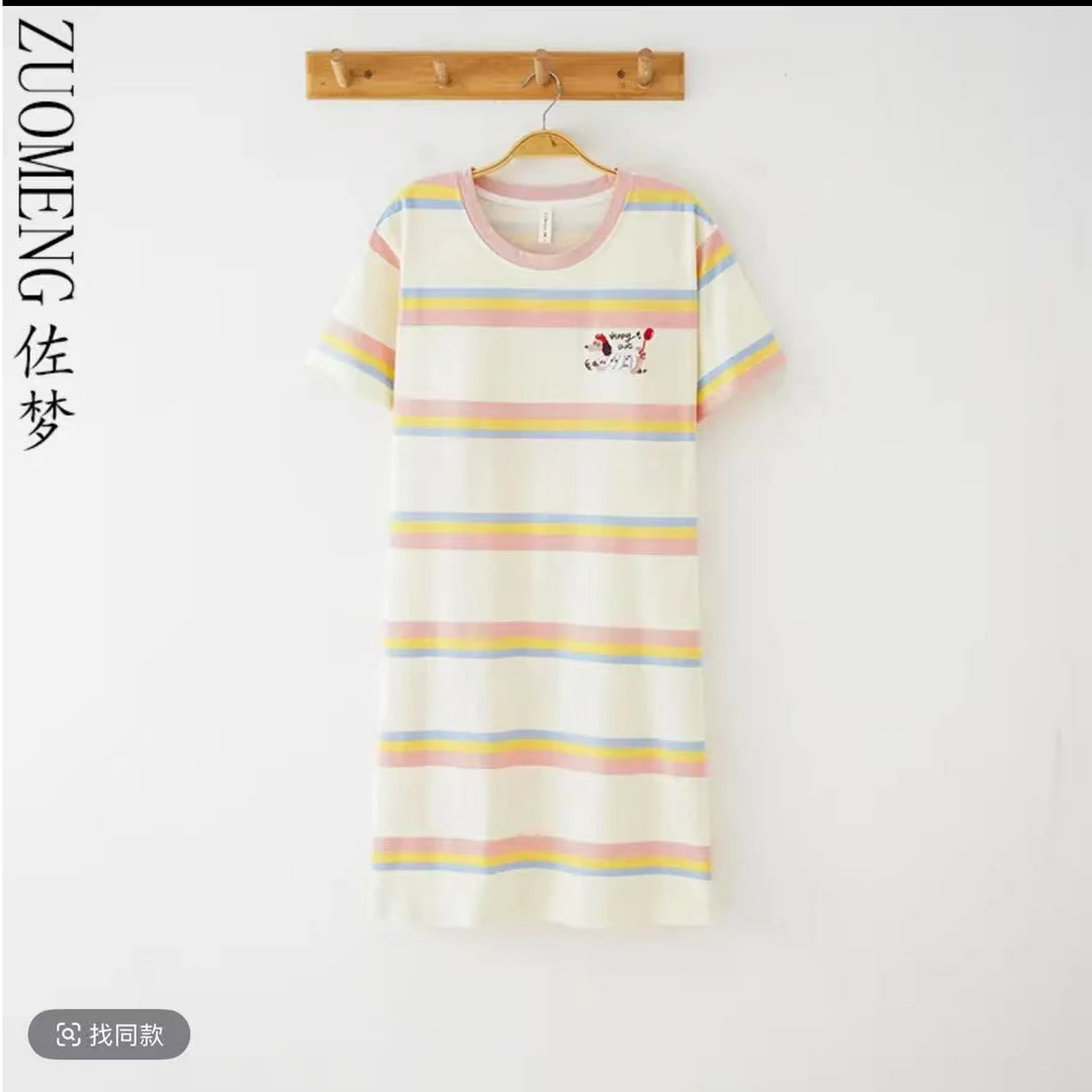 zuomeng/佐梦 新品夏季100薄棉套头短袖睡裙透气卡通睡衣可外穿