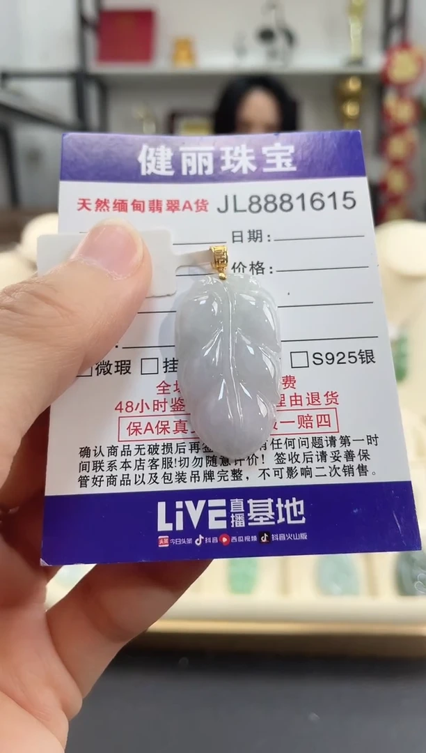 颈饰18K金镶嵌翡翠天然缅甸翡翠A货 金枝玉叶(一物一证)+银链