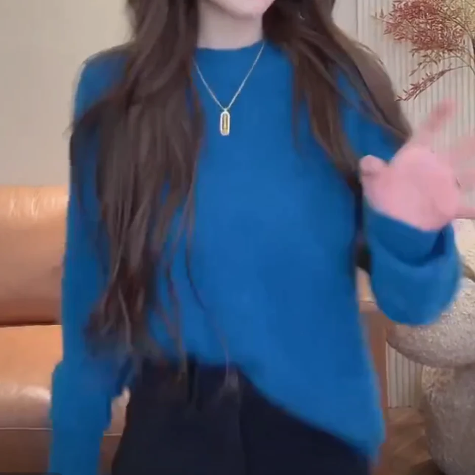 慵懒风软糯温柔减龄毛衣2025新款韩版修身百搭圆领毛衣针织衫